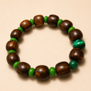 Dark Wood & Green Bead Bracelet