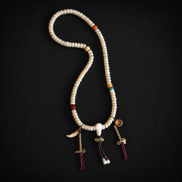 Pearlescent White Tibetan Mala Necklace