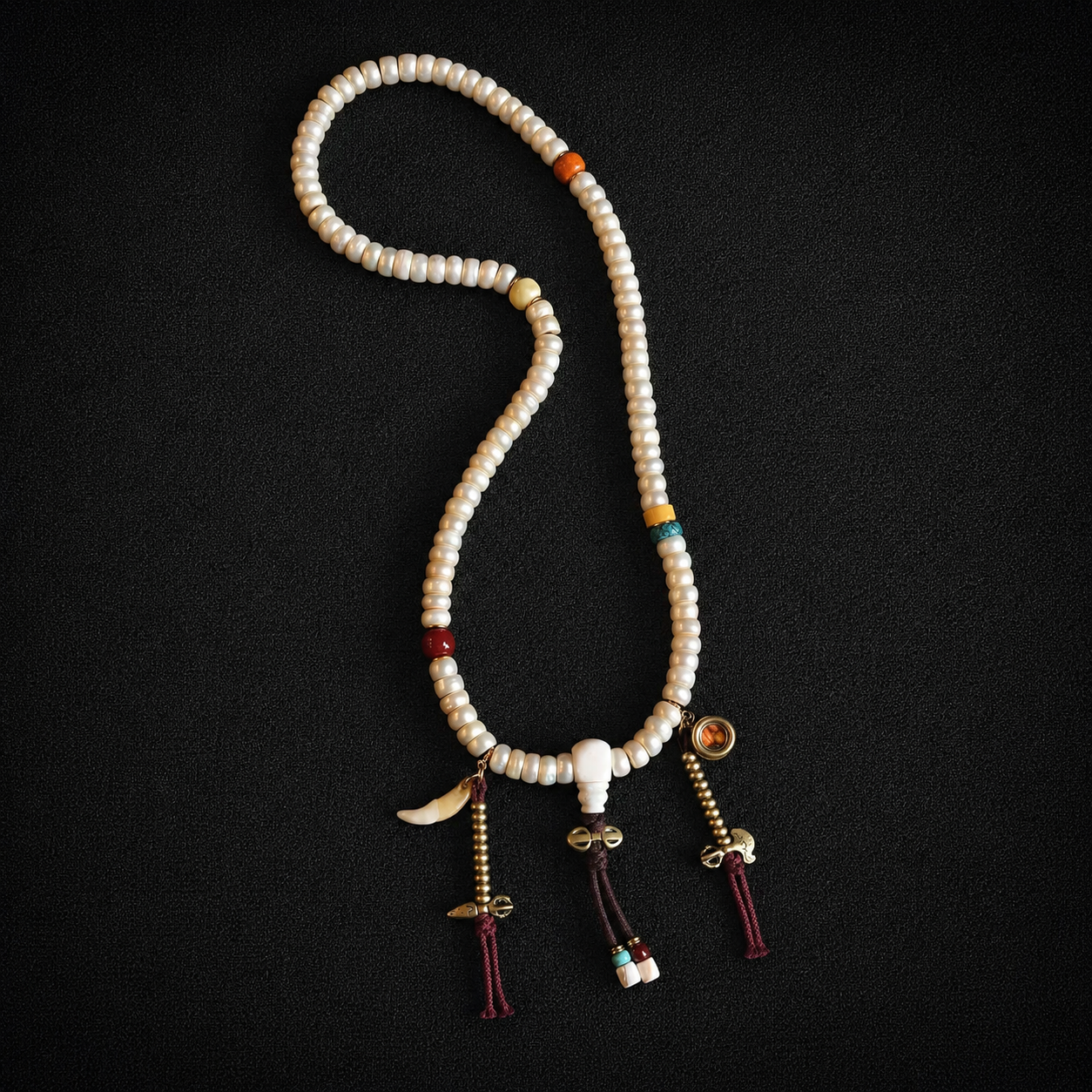 Pearlescent White Tibetan Mala Necklace - Image 1