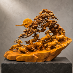 Eight Steeds of Success – Oriental Solid Wood Carving