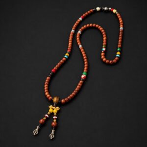 Tibetan Zen Beaded Necklace with Tiger Eye Style Center Bead