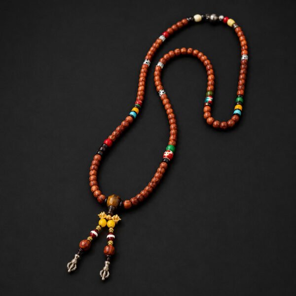 Tibetan Zen Beaded Necklace with Tiger Eye Style Center Bead