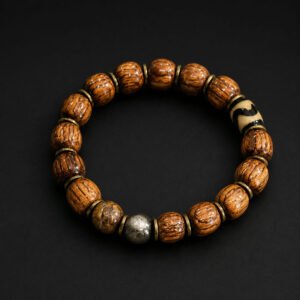 Tibetan Wooden Bead Bracelet with Natural Stone Accents