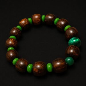 Dark Wood & Green Bead Bracelet