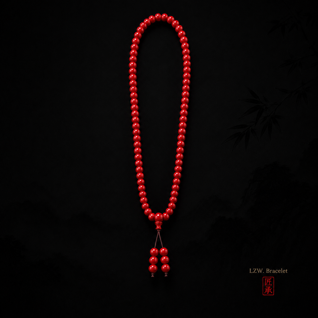Crimson Radiance · Cinnabar 108 Bead Long Strand