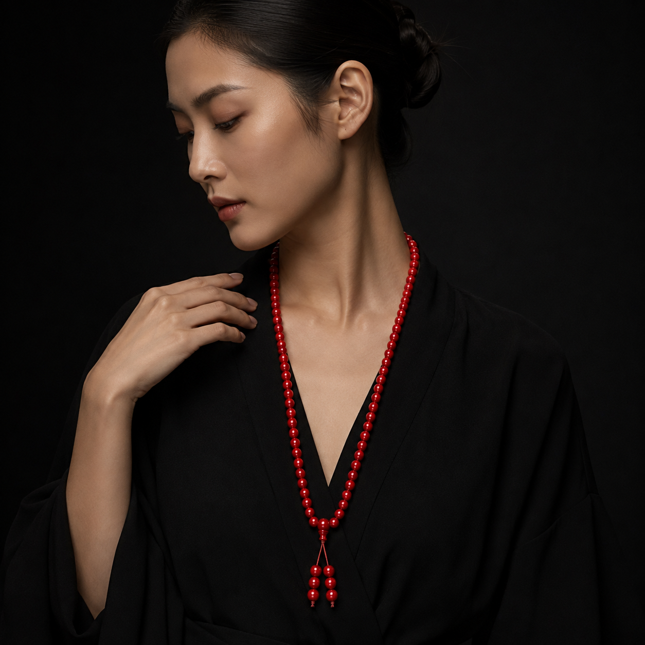 Crimson Radiance · Cinnabar 108 Bead Long Strand - Image 4