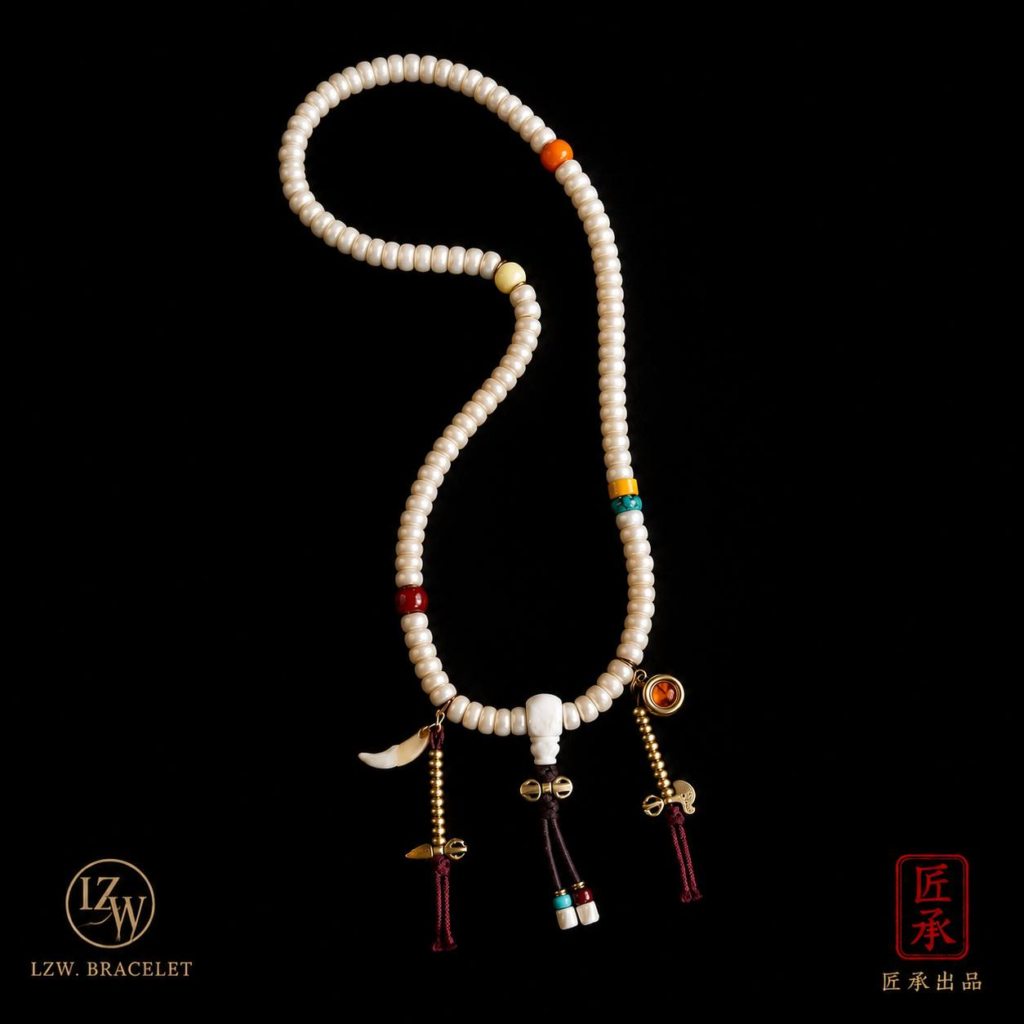 LZW BRACELET Eastern Heritage White Beaded Talisman Necklace