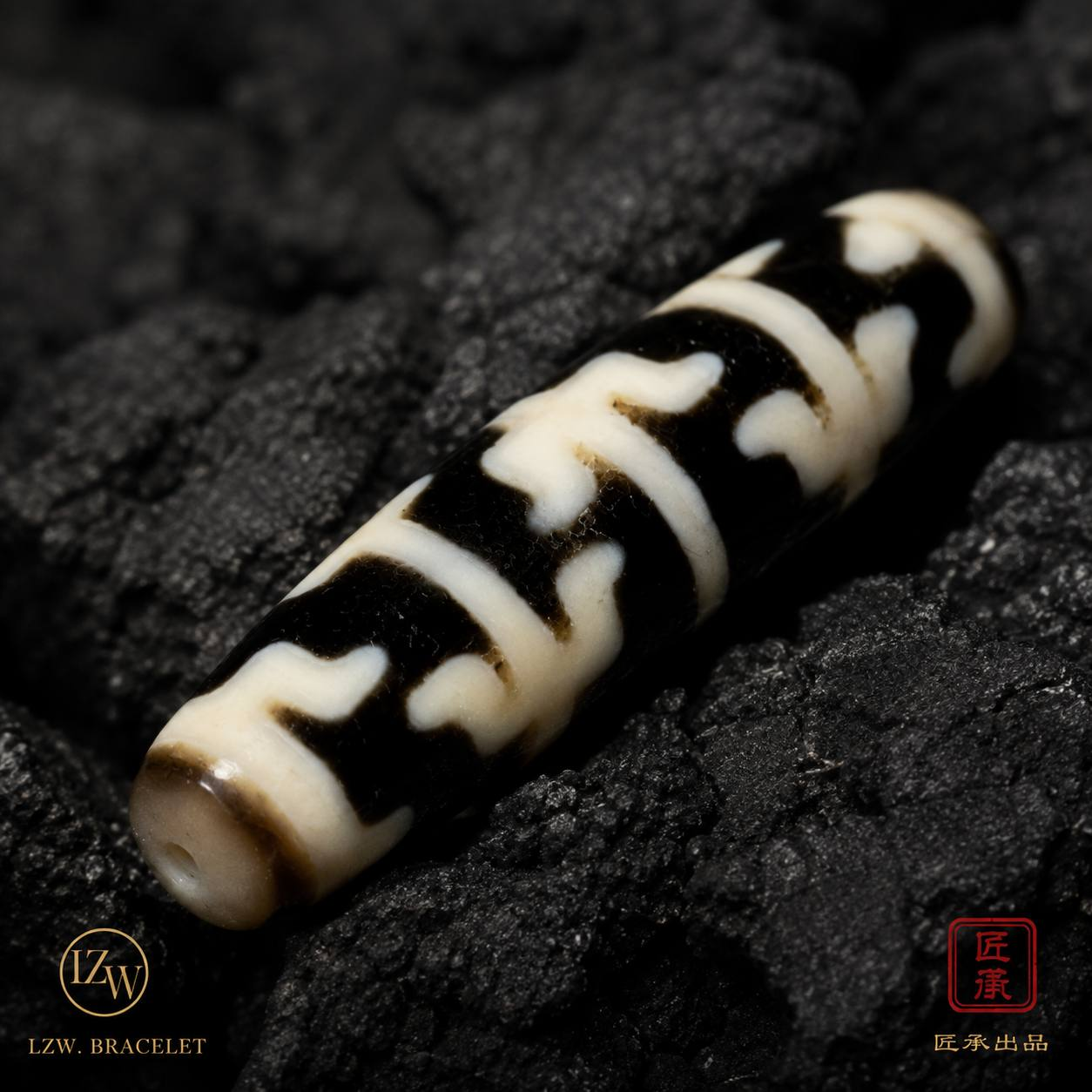 IVORY RITUAL · Black & Cream Patterned Bead - Image 3