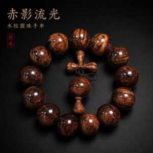 EMBER FLOW Huanghuali wood bead bracelet title artwork and product display