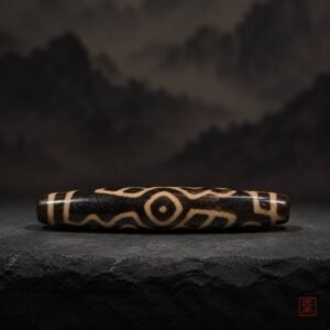 Side view of Tibetan Echo Bhutan Double Fish Dzi Bead