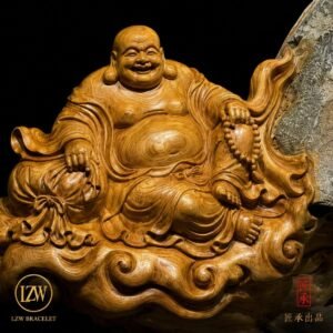 Close-up of carved Maitreya Buddha and natural stone details