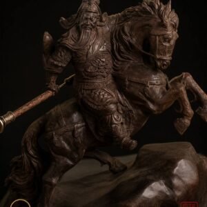 Detailed Guan Yu horse and warrior wood sculpture