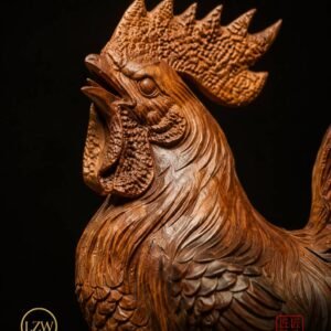 Close-up of rooster crest and carved feather details