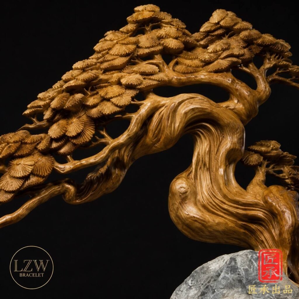 Detailed wood carving and natural texture of the sculpture
