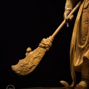 Close-up of Guan Yu dragon armor and long-bladed weapon
