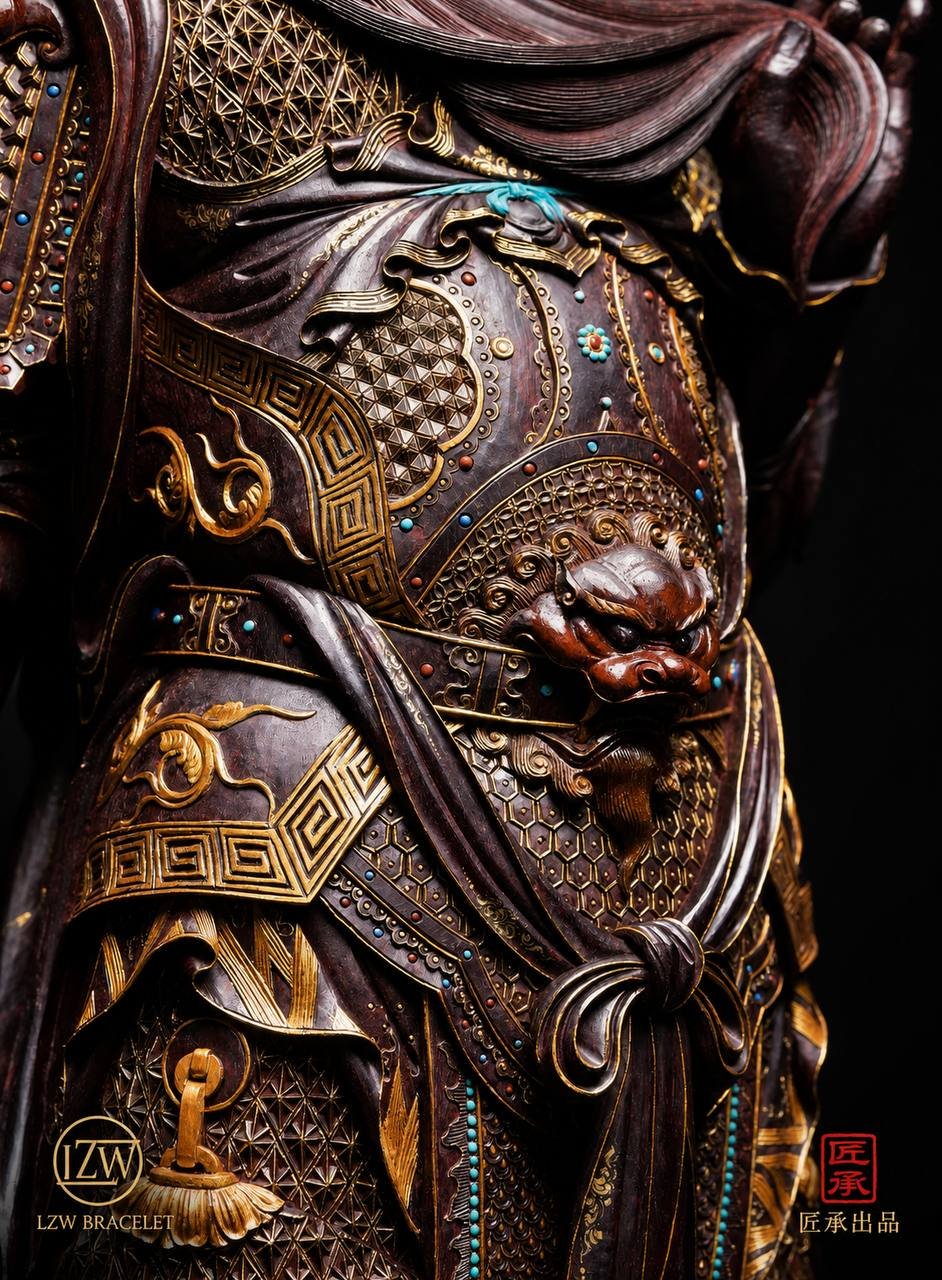 Detailed Guan Yu face, beard and ornate warrior armor