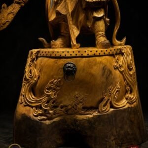 Carved dragon base with natural wood texture