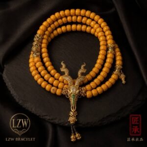 Amber beaded mala necklace with braided tassels