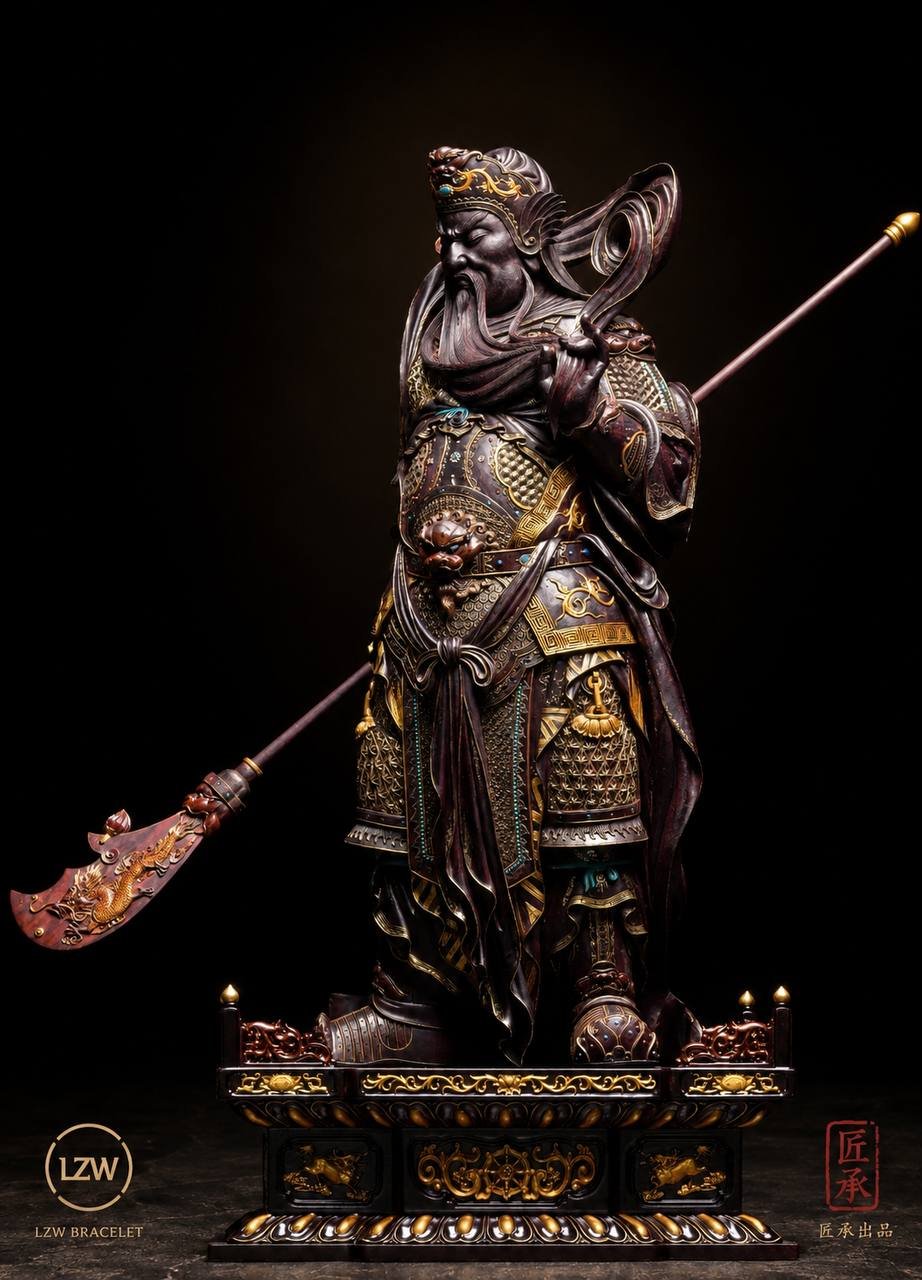 Guan Yu statue holding a dragon-bladed weapon